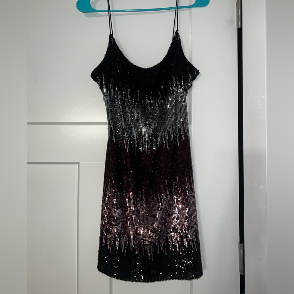 Black, pink and silver sequence large dress.